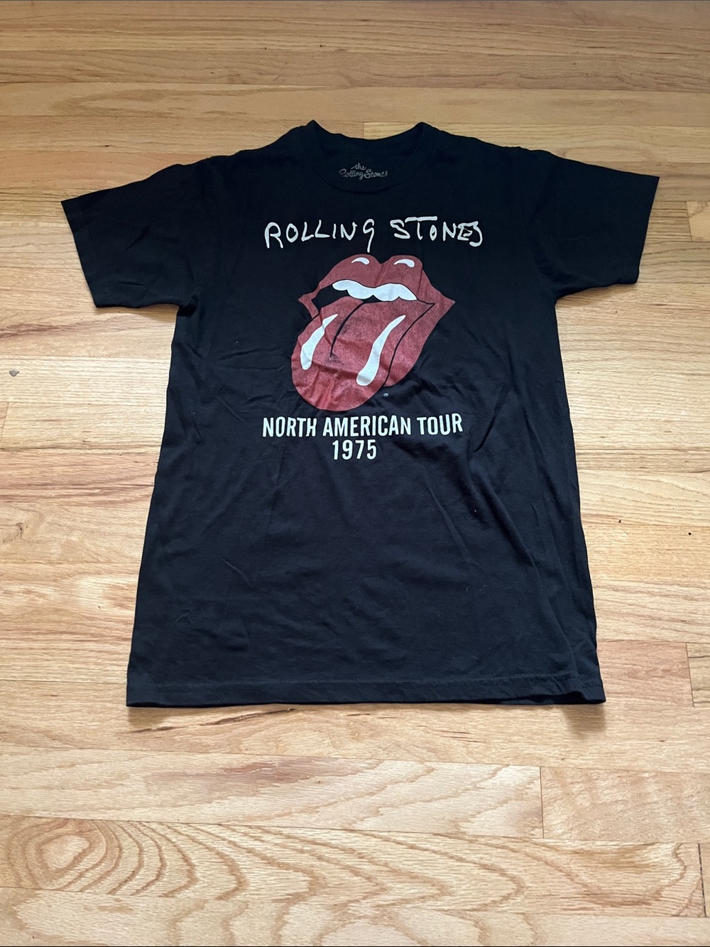 the Rolling Stones Black T-Shirt with Red Tongue Graphic